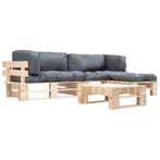 vidaXL 4-delige Loungeset pallet met grijze kussens hout, Verzenden, Nieuw, 4 zitplaatsen, Loungeset