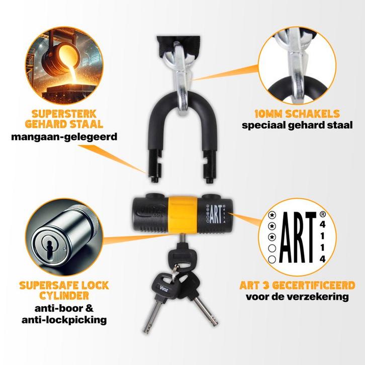 VINZ Kungur Scooterslot ART 3 - 100cm (past door spaakwiel), Motoren, Accessoires | Sloten, Verzenden