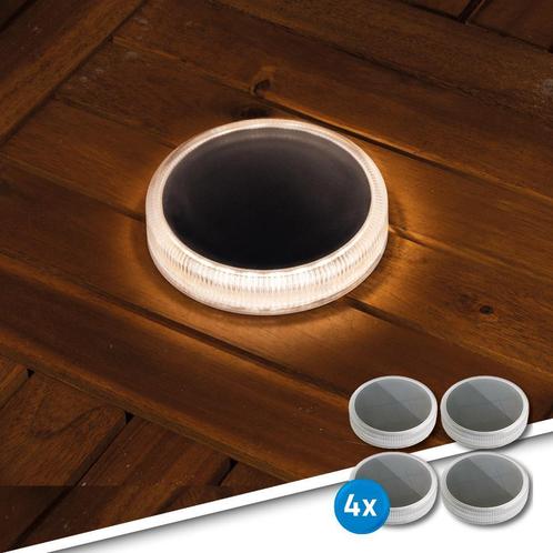 Solar grondspot Round met schemersensor voordeelset van 4, Tuin en Terras, Buitenverlichting, Nieuw, Minder dan 50 watt, Led, Rvs