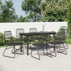vidaXL 7-delige Tuinset PVC-rattan zwart, Verzenden, 6 zitplaatsen, Nieuw, Rvs