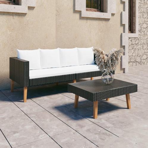 vidaXL 2-delige Loungeset met kussens poly rattan zwart, Tuin en Terras, Tuinsets en Loungesets, Loungeset, Nieuw, Textileen, Verzenden