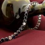 18 Krt. Witgouden tennisarmband met diamant en saffier |..., Goud, Met edelsteen, Gebruikt, Ophalen of Verzenden
