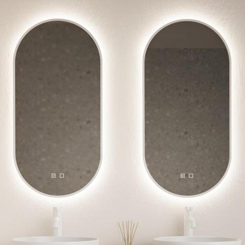 Spiegel Gliss Design Aura 50x100cm Mat Wit Ovaal Met LED, Doe-het-zelf en Verbouw, Sanitair, Bad, Nieuw, Ophalen of Verzenden