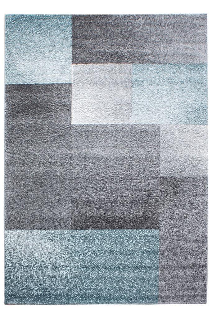 Modern Vloerkleed | Lucca | Blokken | Blauw | 80x250 cm, Huis en Inrichting, Stoffering | Tapijten en Kleden, Verzenden