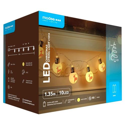 Modee Lichtsnoer Kerstballen met Rendieren 1.35 Meter -, Diversen, Kerst, Nieuw, Verzenden