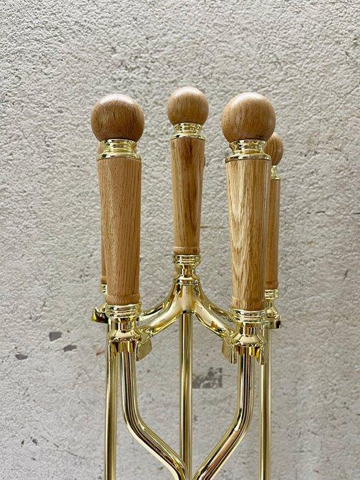 Openhaard accessoire - Hout, Messing - Complete Haardset, Antiek en Kunst, Curiosa en Brocante