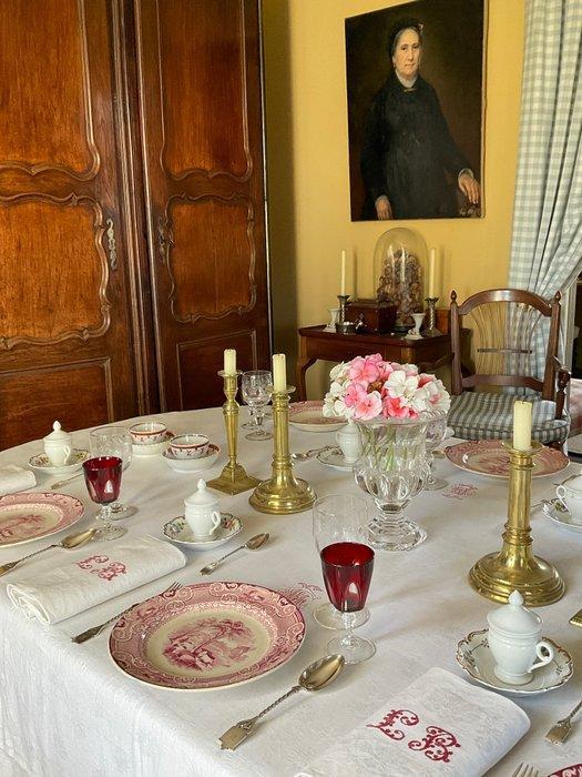 6 vroege 20e eeuw damast linnen servetten met met de hand, Antiek en Kunst, Antiek | Kleden en Textiel