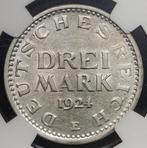 Duitsland, Weimar Republiek 3 Mark 1924 - NGC AU Details, Postzegels en Munten