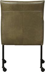 Olijfgroene leren moderne kuipstoel - poot rond zwart met wi, Huis en Inrichting, Stoelen, Overige kleuren, Nieuw, Leer, Ophalen of Verzenden
