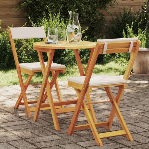 vidaXL 3-delige Inklapbare Bistro Set met Kussens Massief, Tuin en Terras, Tuinsets en Loungesets, Nieuw, Verzenden