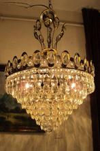Kroonluchter - Verguld messing - Antieke kristallen lamp, Antiek en Kunst, Antiek | Lampen