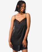 HEMA Damesnachthemd satijn met kant zwart 1+1 gratis, Verzenden, Zwart