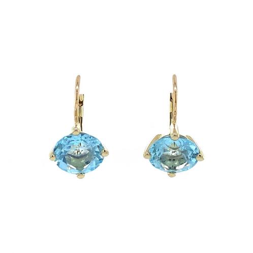 Gouden oorhangers met topaas 14 karaat, Sieraden, Tassen en Uiterlijk, Oorbellen, Blauw, Zo goed als nieuw, Met edelsteen, Goud
