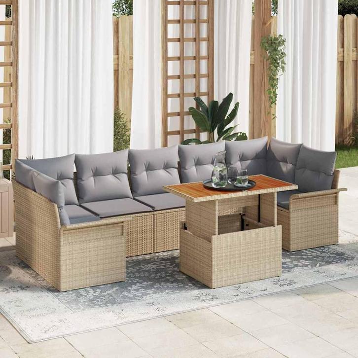 vidaXL Tuin Sofa Set 8 pcs beige en lichtgrijs 100 x 55 x 73, Tuin en Terras, Tuinsets en Loungesets, Nieuw, Rotan, Verzenden