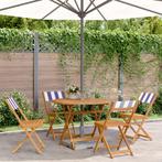 vidaXL 5-delige Tuinset massief hout en stof blauw en wit, Verzenden, Nieuw, Hardhout, Tuinset