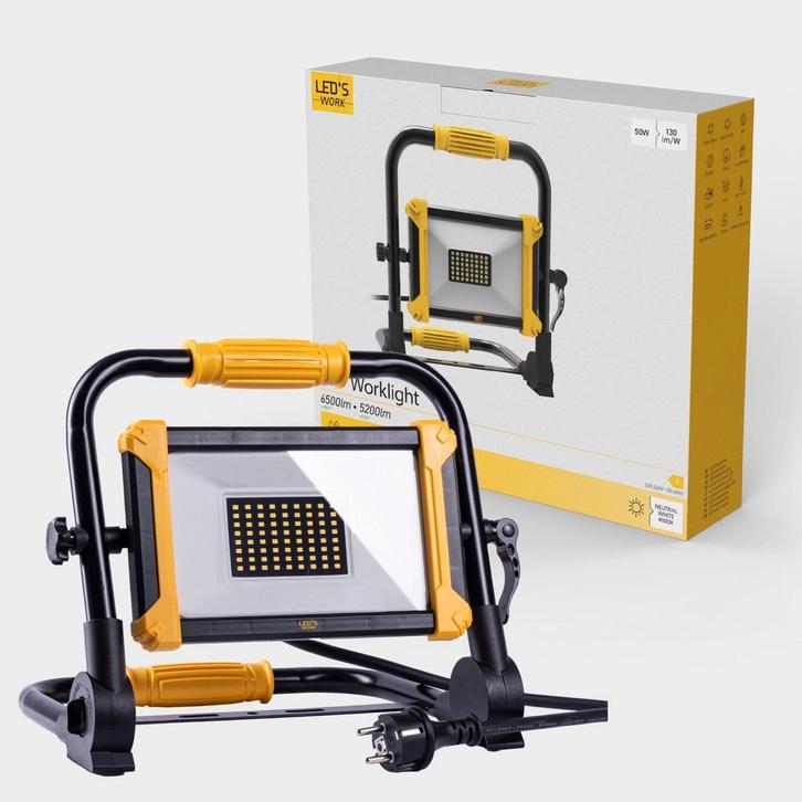 LEDs Work Opvouwbare Bouwlamp 6400 - 50W LED vervangt 500W, Huis en Inrichting, Lampen | Overige, Nieuw, Verzenden
