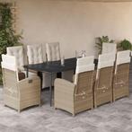 vidaXL 9-delige Tuinset met kussens poly rattan beige, Nieuw, 8 zitplaatsen, Tuinset, Verzenden