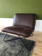 Leren fauteuil zonder armleuning met kruisframe - bruin leer, Nieuw, Ophalen of Verzenden, 75 tot 100 cm, Industrieel