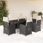 vidaXL 7-delige Tuinset met kussens poly rattan zwart, 6 zitplaatsen, Nieuw, Tuinset, Verzenden