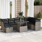 vidaXL 9-delige Loungeset met kussens poly rattan grijs, Verzenden, Nieuw, Rotan, Loungeset