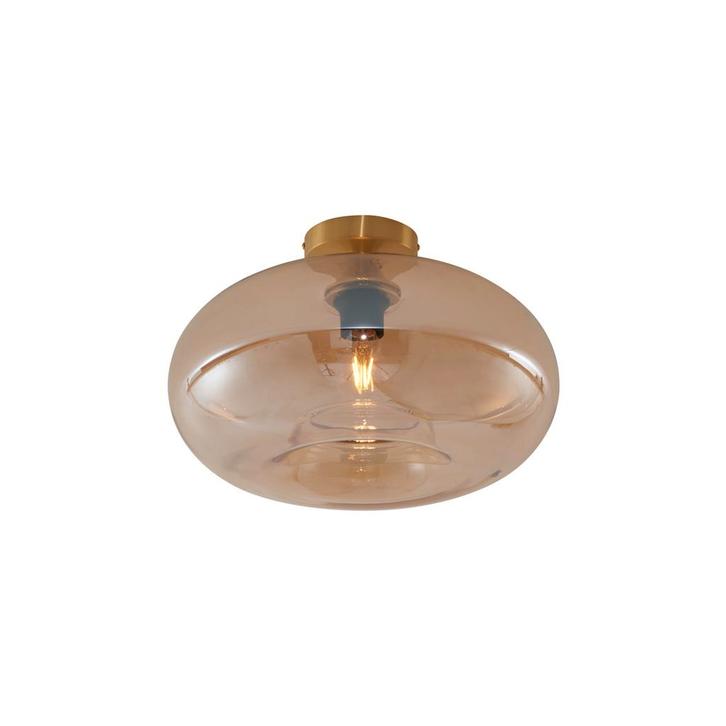 Art Deco plafondlamp messing met amber glas 40cm - Busa, Huis en Inrichting, Lampen | Plafondlampen, Nieuw, Glas