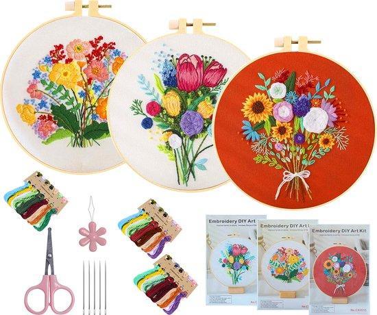 2dekans | Happy Goods - Borduurpakket Bloemen - Borduurset, Hobby en Vrije tijd, Borduren en Borduurmachines, Zo goed als nieuw