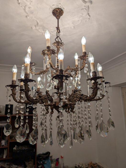 Kroonluchter - Brons, Kristal - 15 lampen diameter 90, Antiek en Kunst, Curiosa en Brocante