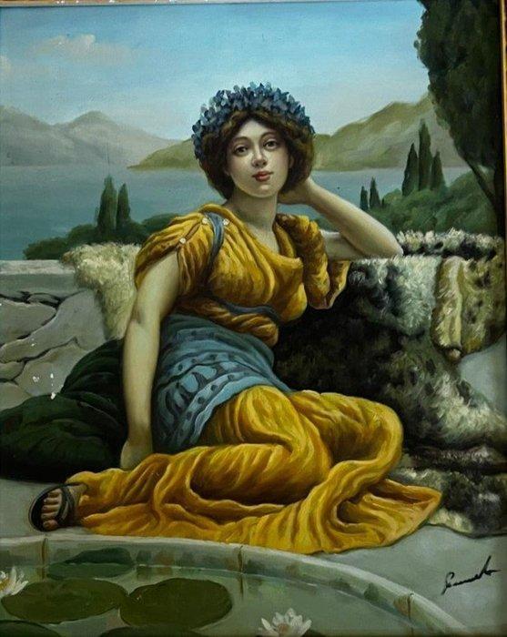 Italiaanse school (XX) - Neoclassical Beauty by the Lake, Antiek en Kunst, Kunst | Schilderijen | Klassiek