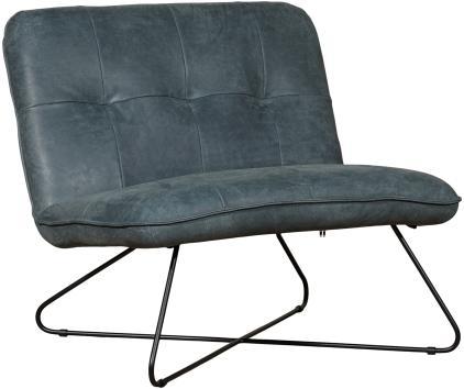Blauwe leren industriële fauteuil zonder armleuning - Kenia, Huis en Inrichting, Fauteuils, 75 tot 100 cm, 75 tot 100 cm, Nieuw
