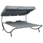 vidaXL Loungebed met luifel en kussens grijs, Verzenden, Nieuw
