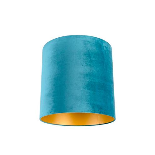 Velours lampenkap blauw 40/40/40 met gouden binnenkant, Huis en Inrichting, Lampen | Lampenkappen, 25 tot 50 cm, Overige vormen