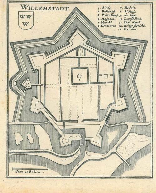 Stadsplattegrond van Willemstad, Antiek en Kunst, Kunst | Etsen en Gravures