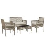 Rotan Tuinmeubelset 4-delig – incl. Zitkussens – Kaki, zwart, Tuin en Terras, Tuinsets en Loungesets, 5 zitplaatsen, Tuinset, Verzenden