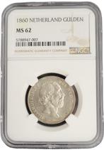 Koning Willem III 1 Gulden 1860 MS62 NGC gecertificeerd, Zilver, Losse munt, Verzenden