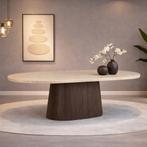 Ovale Travertin Eettafel – Japandi Design – 200 cm – €699, Overige materialen, 100 tot 150 cm, Verzenden, Vijf personen of meer