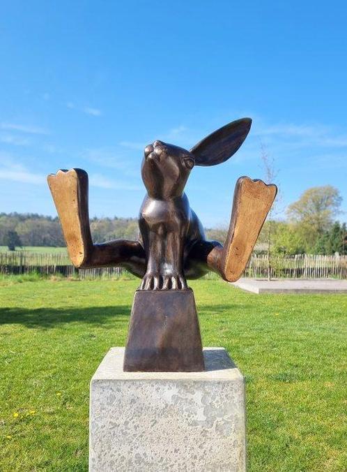 sculptuur, Jumping Hare - 52 cm - Brons, Antiek en Kunst, Curiosa en Brocante
