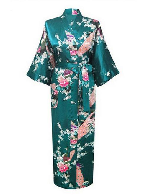 KIMU® Kimono Petrol Maxi XL-XXL Yukata Satijn Lang Lange Bla, Kleding | Dames, Carnavalskleding en Feestkleding, Nieuw, Maat 46/48 (XL) of groter