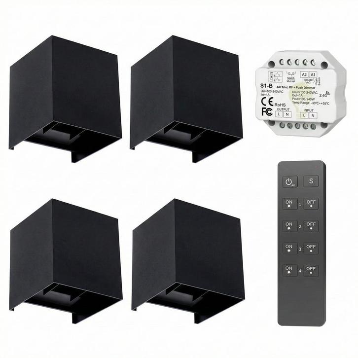 4x | Cube wandlamp set | Draadloos dimbaar | Zwart, Huis en Inrichting, Lampen | Wandlampen, Nieuw, Ophalen of Verzenden
