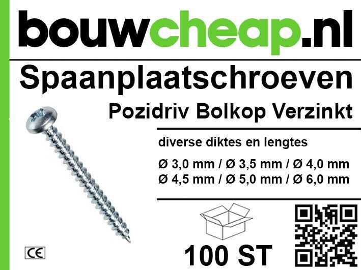 Spaanplaatschroef 100 st Pozidriv Bolkop Verzinkt, Doe-het-zelf en Verbouw, IJzerwaren en Bevestigingsmiddelen, Verzenden