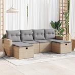 vidaXL 6-delige Loungeset met kussens poly rattan beige, Verzenden, Nieuw, Rotan, Loungeset