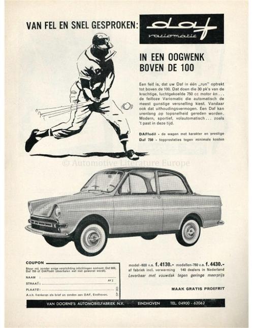 1962 DAF VARIOMATIC BROCHURE NEDERLANDS, Boeken, Auto's | Folders en Tijdschriften
