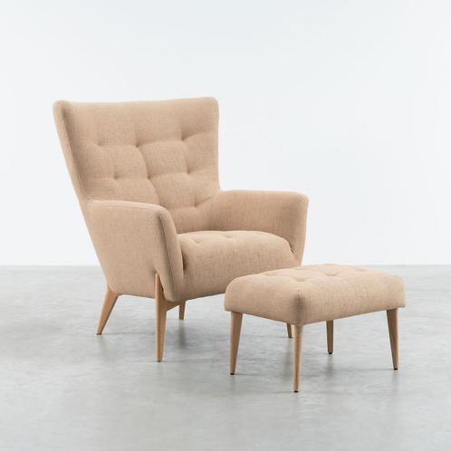 Fauteuils met eiken frame - Relaxfauteuils met voetenbank, Huis en Inrichting, Fauteuils, Nieuw, Hout, Metaal, Stof, Verzenden