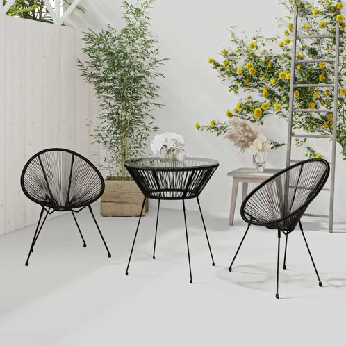 vidaXL 3-delige Tuinset PVC-rattan zwart, Tuin en Terras, Tuinsets en Loungesets, Tuinset, Nieuw, Rotan, Verzenden