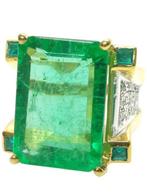Zonder Minimumprijs - Ring - 9 kt. Geel goud, Zilver Smaragd, Nieuw