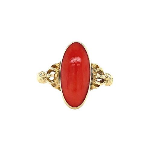 Gouden vintage ring met bloedkoraal 14 kt, Sieraden, Tassen en Uiterlijk, Ringen, Nieuw, Ophalen of Verzenden