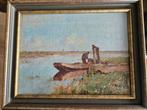 Hollandse School (XX) - Hollands polderlandschap met visser,, Antiek en Kunst, Kunst | Schilderijen | Klassiek