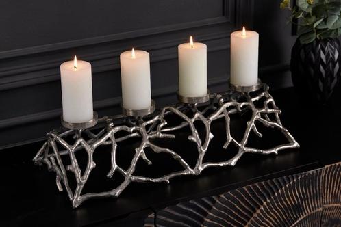 Elegante kaarsenhouder ABSTRACT 60cm zilver voor 4 kaarsen -, Huis en Inrichting, Woonaccessoires | Vazen, Ophalen of Verzenden