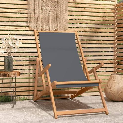 vidaXL Strandstoel inklapbaar massief teakhout grijs, Tuin en Terras, Tuinstoelen, Nieuw, Teakhout, Verzenden