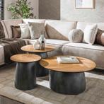 *WOONWINKEL* 3-set Ronde Salontafels Teak En Metaal, Huis en Inrichting, Tafels | Salontafels, Verzenden, Nieuw