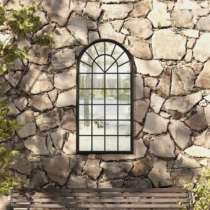 vidaXL Tuinspiegel 90x45 cm ijzer zwart, Huis en Inrichting, Woonaccessoires | Spiegels, Nieuw, Verzenden